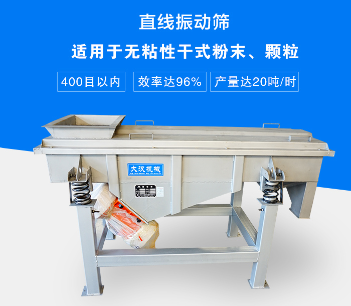 直線振動篩適用于無粘性干式粉末、顆粒，產(chǎn)量達20噸/時